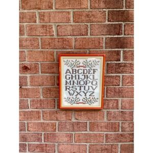 Frame Alphabet Sampler Cross-stitched art, Vintage ABC art